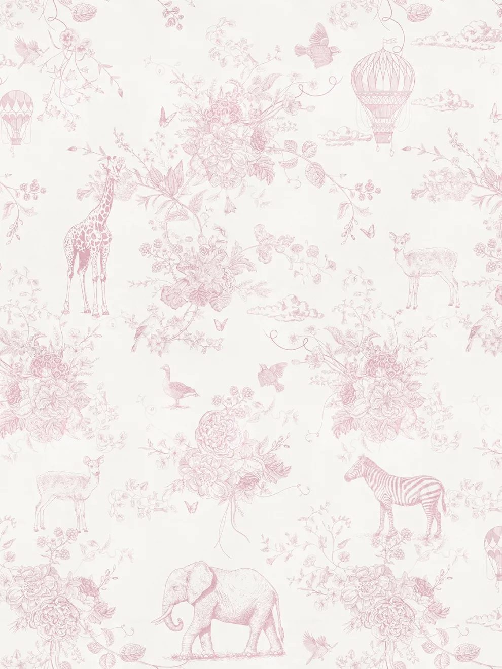 Kids Whimsical Safari Animal and Floral Wallpaper Mural