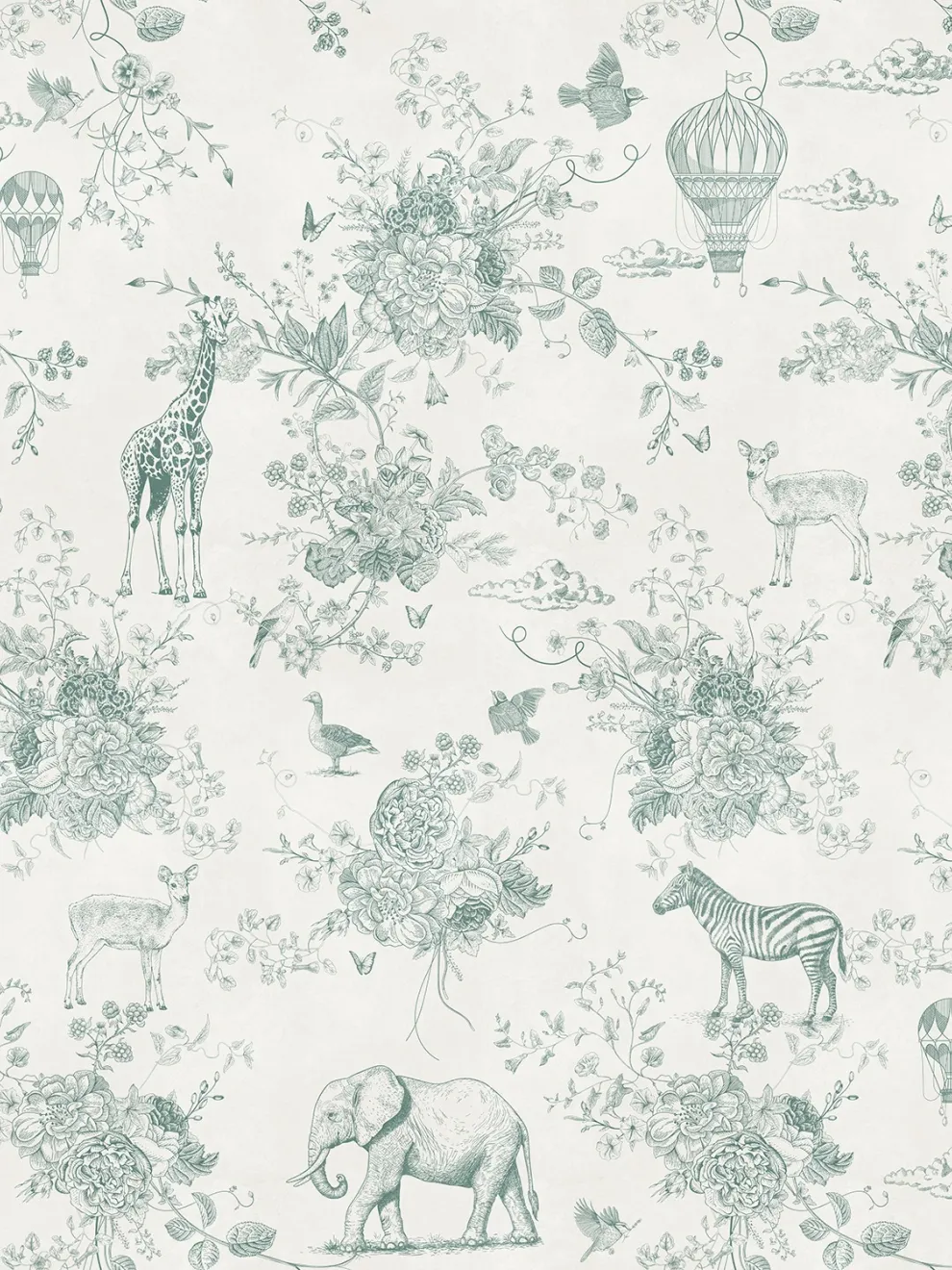Kids Whimsical Safari Animal and Floral Wallpaper Mural