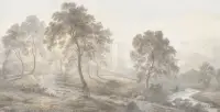 Serene Misty Mountain and River Landscape Wall Mural