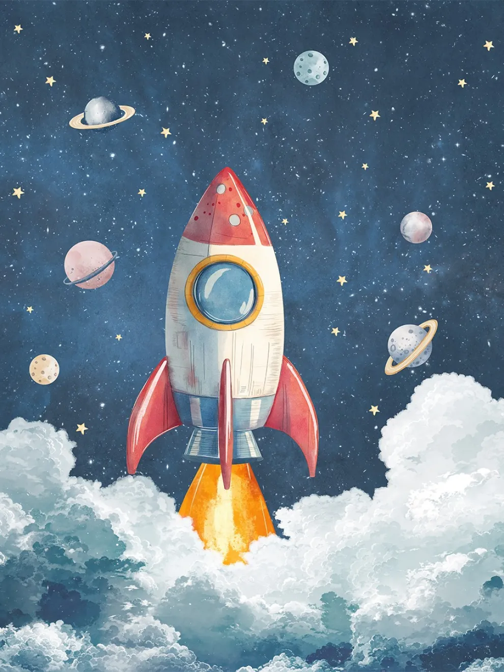 Kids Rocket Ship Cosmic Wallpaper Mural
