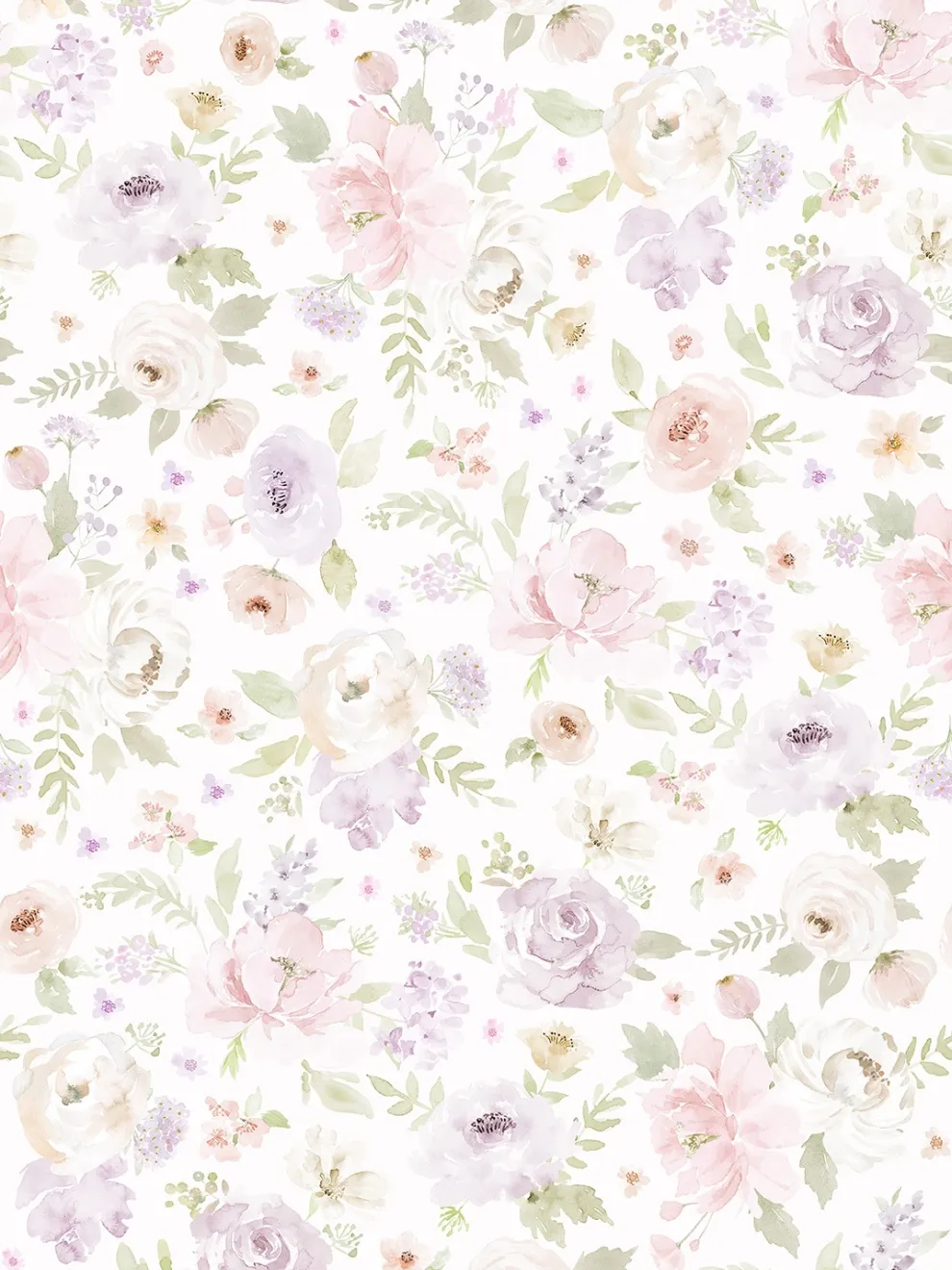 Kids Romantic Watercolor Floral Wallpaper Mural