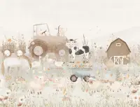 Kids Pastel Farm Animals Wallpaper Mural