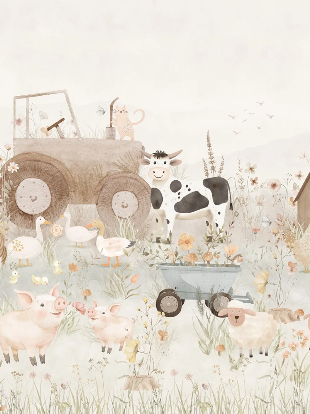 Kids Pastel Farm Animals Wallpaper Mural