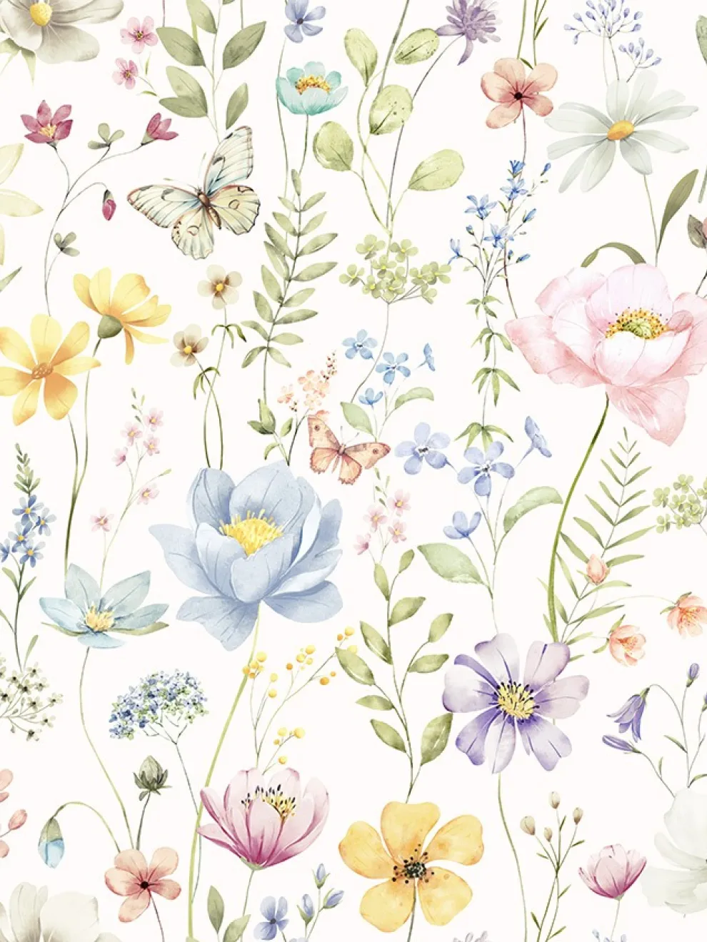 Kids Colorful Wildflower Garden and Butterflies Wallpaper Mural