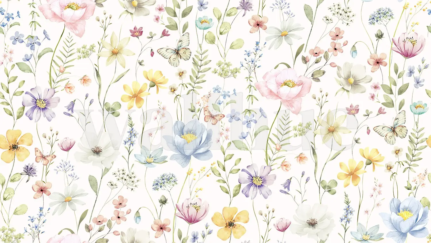 Kids Colorful Wildflower Garden and Butterflies Wallpaper Mural