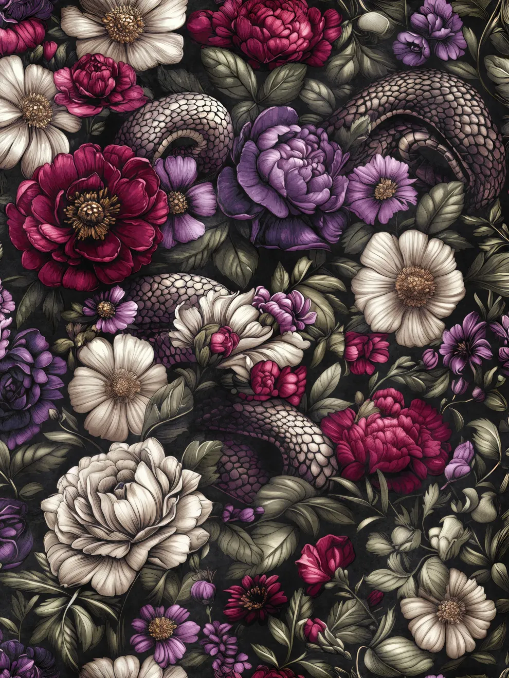 Gothic Serpent Flowers Wallpaper Mural