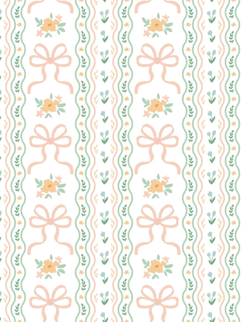 Charming Ribbon and Flowers Wallpaper Mural