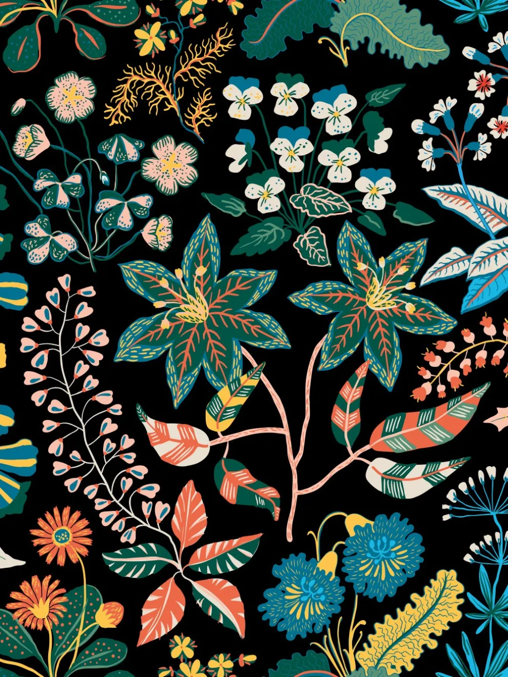Vintage Dark Botanical Garden Wallpaper Mural