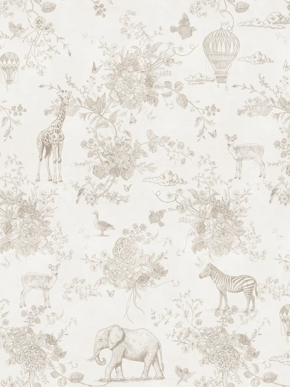 Kids Whimsical Safari Animal and Floral Wallpaper Mural