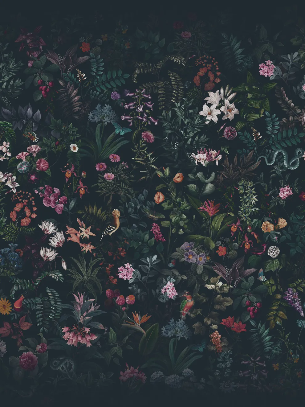 Enchanting Nocturnal Floral Garden Wallpaper Mural