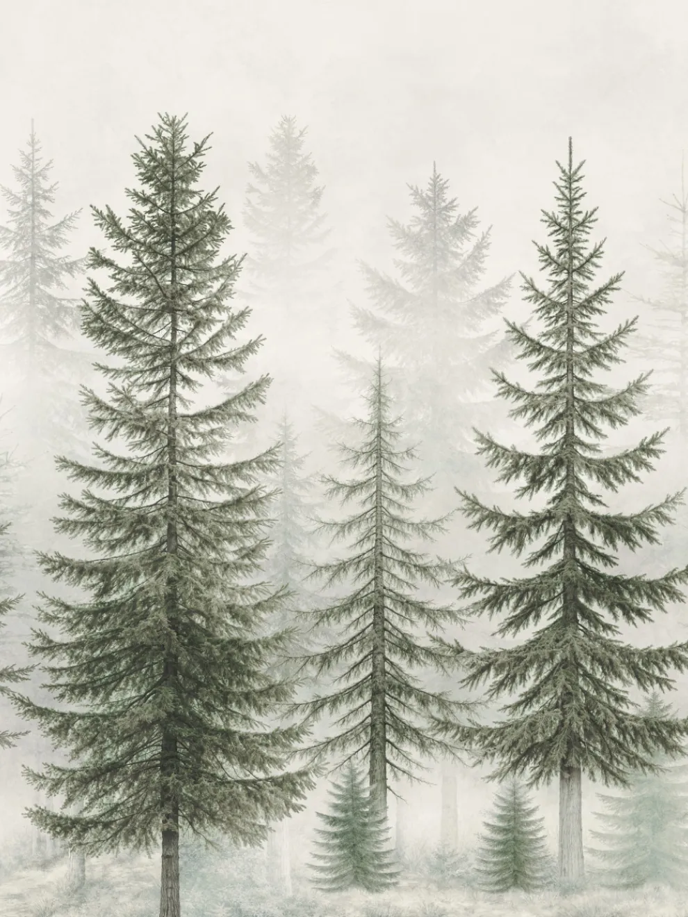 Misty Pine Forest Nature Landscape Wallpaper Mural